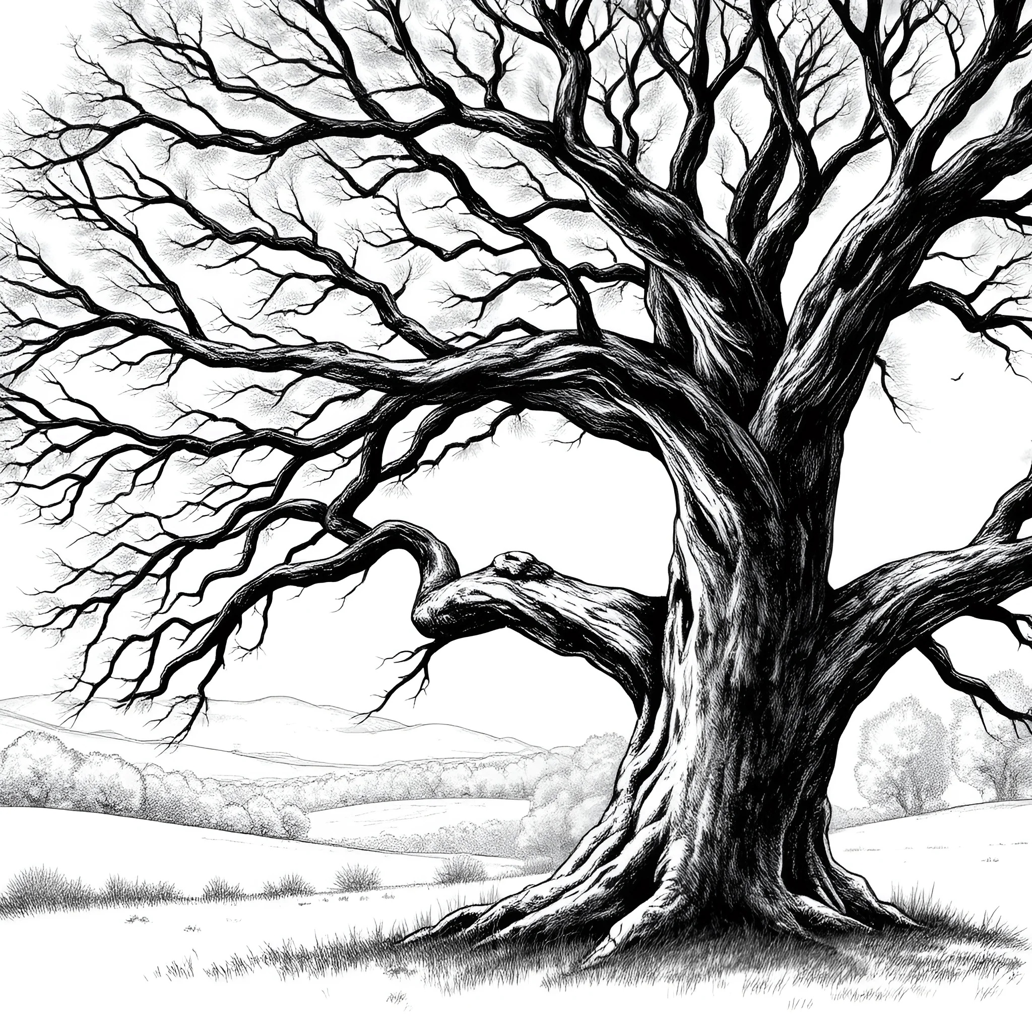 Detailed Black and White Illustration of Leafless Tree - Free Download ...
