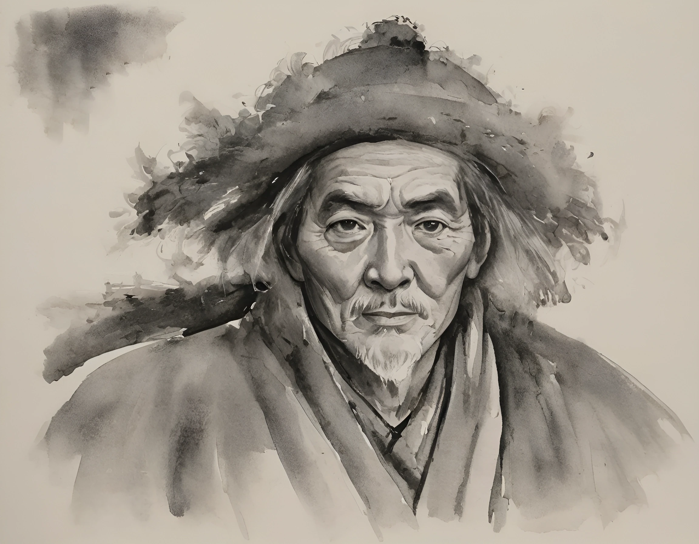 Elderly Man in Traditional Attire - Watercolor Portrait - Free Download ...
