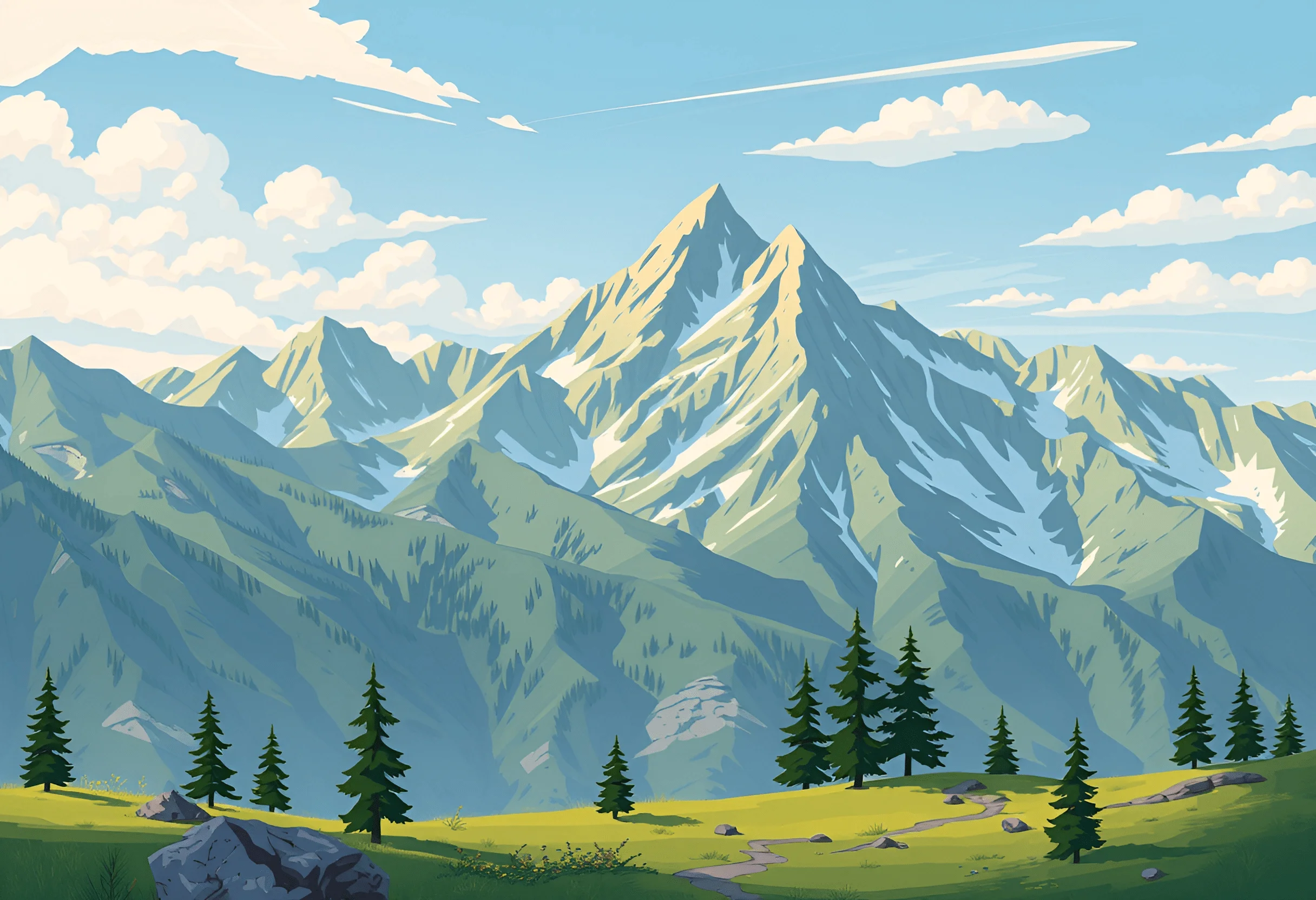 Mountain Landscape Illustration with Pine Trees - Free Download - AI ...