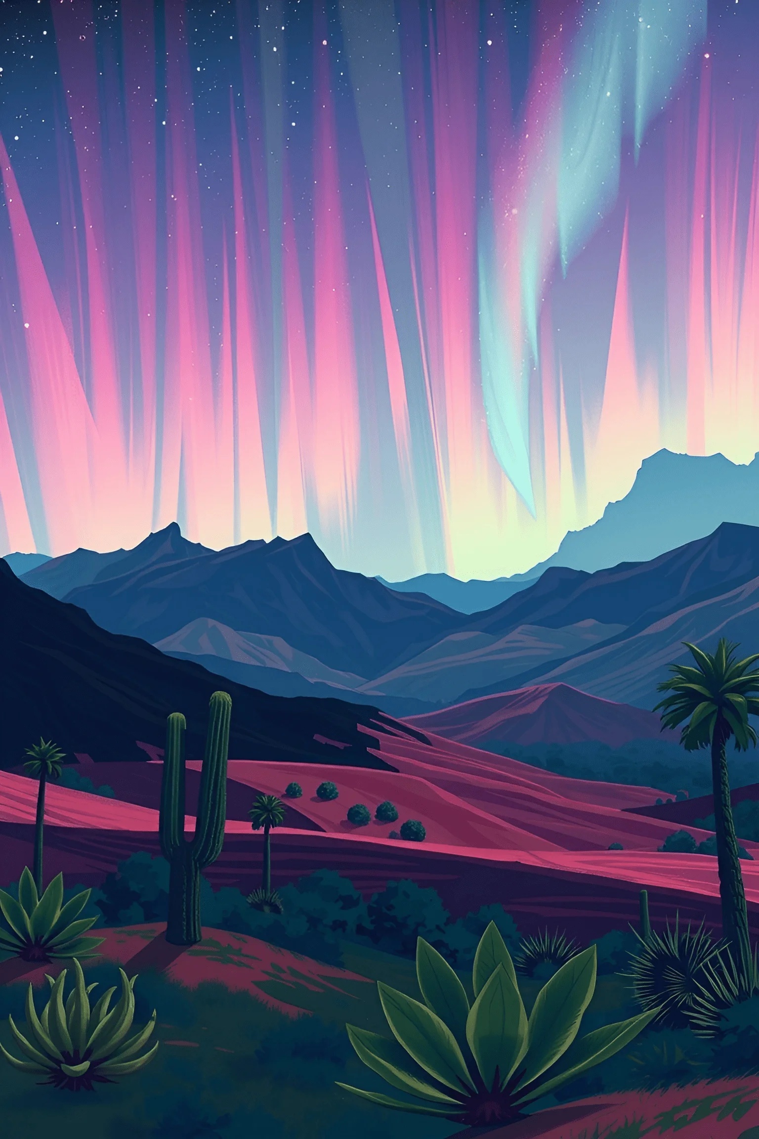 Desert Landscape Under Aurora Borealis - Free Download - AI Scribbles