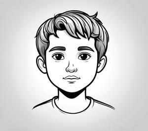 A black and white digital sketch of a young boy, showcasing detailed line art and minimalist shading techniques. This high-resolution illustration highlights the simplicity and elegance of monochrome portraiture.