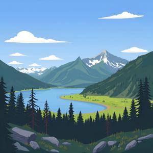 Mountain Landscape with River and Pine Trees - Free Download - AI Scribbles