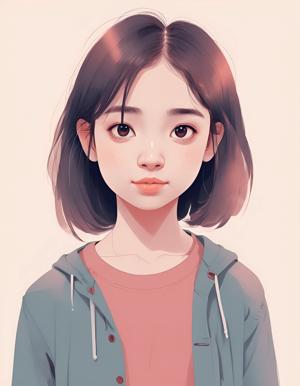 A digital painting of a young girl with short hair, characterized by a soft and realistic art style. The artwork highlights intricate facial details and uses a pastel color palette.