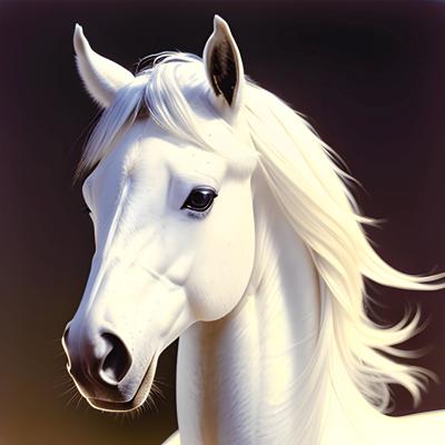 A stunning digital art depiction of a majestic white horse with flowing mane. The image showcases high-detail rendering and realistic lighting, perfect for animal and equine art enthusiasts.