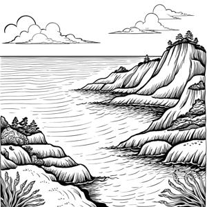 Black and White Coastal Cliff Nightscape - Free Download - AI Scribbles