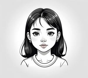 A highly detailed black and white illustration of a young girl, showcasing intricate line work and shading in a stylized art form.