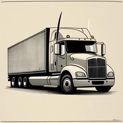 A detailed digital illustration of a semi-truck, showcasing clean lines and a monochrome palette. Ideal for commercial vehicle and transportation art enthusiasts.