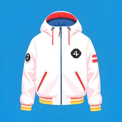 A vibrant digital illustration of a white hoodie with colorful accents, set against a blue background. Perfect for fashion design inspiration and digital art enthusiasts.