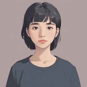 A digital illustration of a young woman with short hair, featuring a soft, minimalist art style with pastel colors.