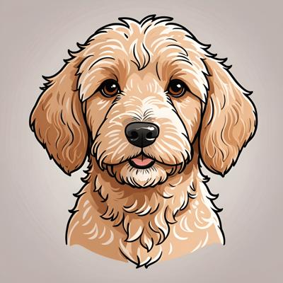 A detailed cartoon illustration of a Golden Doodle dog with a friendly expression, showcasing digital art techniques. This image is perfect for pet lovers and those who appreciate modern digital artwork.