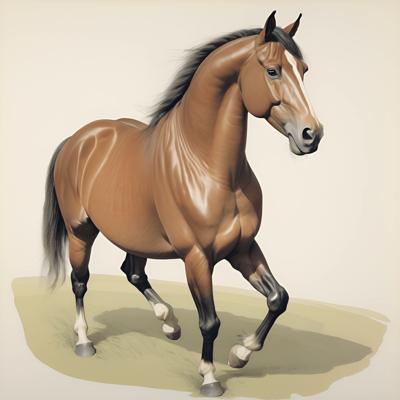 A digital painting of a majestic horse with refined details and a naturalistic style. The artwork captures the grace and power of the horse while emphasizing a lifelike appearance through smooth brush strokes and shading.