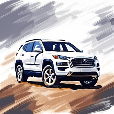 A digital painting of a white SUV with a dynamic background, showcasing contemporary automotive design in a striking artistic medium.