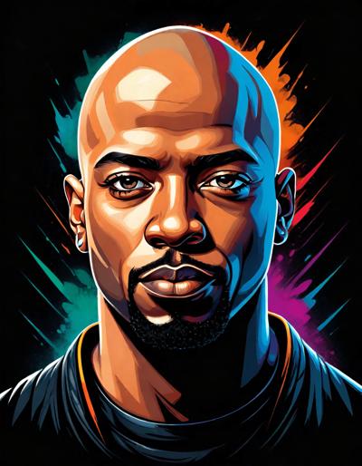 A high-resolution digital portrait featuring a man with a serious expression, created in a colorful and dynamic pop art style. The vibrant background enhances the bold and striking illustration.