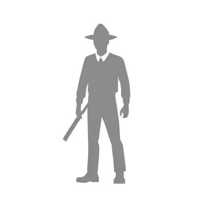 A minimalist grayscale silhouette depicting a security guard holding a baton, showcasing simplicity and strength in its design.