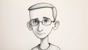 A detailed digital sketch of a man with glasses in a minimalist style. The monochromatic illustration showcases fine lines and subtle shading.