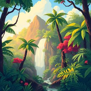Lush Tropical Jungle with Waterfall - Free Download - AI Scribbles