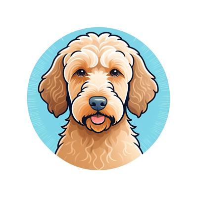 A delightful cartoon illustration of a fluffy dog with a bright blue background. This digital artwork showcases the playful and friendly nature of pets.