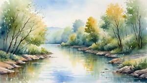 Serene Watercolor Landscape with Trees - Free Download - AI Scribbles