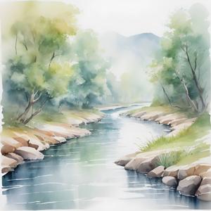 Serene Watercolor Landscape with Trees - Free Download - AI Scribbles