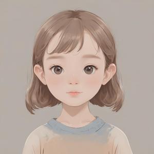 Digital illustration of a young girl with short brown hair and large expressive eyes. The art style is characterized by its soft, pastel colors and smooth, detailed rendering.