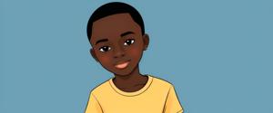 A digitally illustrated cartoon character of a young boy with a friendly expression, wearing a yellow shirt against a blue background. This artwork showcases modern digital art techniques.