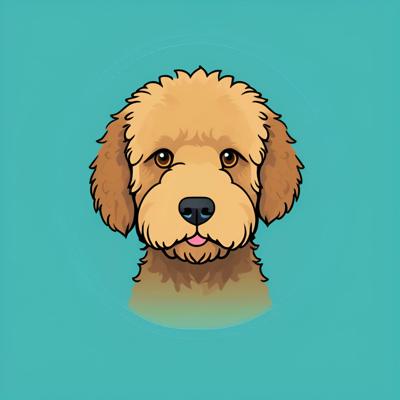 A vibrant digital illustration of a cute, curly-haired dog against a teal background. This cartoon style image is perfect for pet lovers and playful design projects.