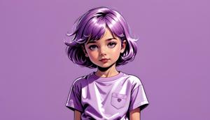A digital painting of a young girl with purple hair, set against a matching purple background. This artwork features a stylized cartoon aesthetic with a focus on vibrant colors and expressive details.