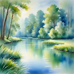 Serene Watercolor Landscape with Trees - Free Download - AI Scribbles