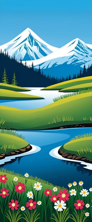 Lush Green Landscape with Meandering River - Free Download - AI Scribbles
