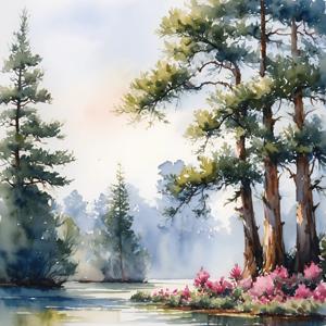 Serene Watercolor Landscape with Trees - Free Download - AI Scribbles