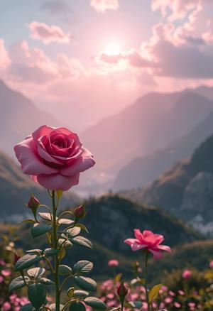 Pink Roses Against a Scenic Mountain Background - Free Download - AI ...