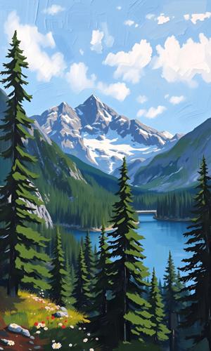 Mountain Landscape with Pine Trees - Free Download - AI Scribbles