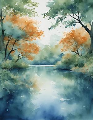 Serene Watercolor Landscape with Trees - Free Download - AI Scribbles