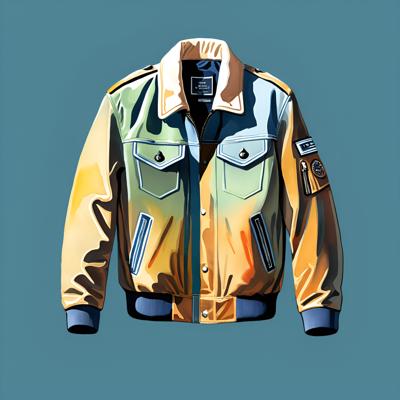 A vibrant digital illustration of a fashionable jacket on a teal background, showcasing contemporary digital art style.