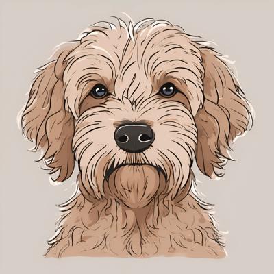 A detailed illustration of a Goldendoodle dog, showcasing a hand-drawn, cartoon-like art style. This digital artwork captures the playful and endearing expression of the dog, perfect for pet art enthusiasts.