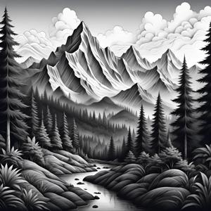 Black and White Mountain Landscape - Free Download - AI Scribbles