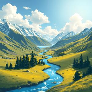 Mountain Valley with Meandering River and Pine Trees - Free Download ...