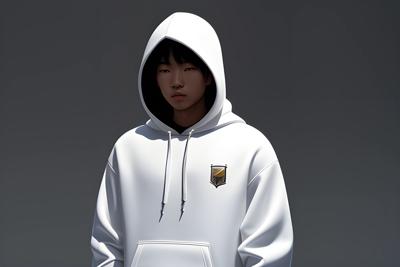 Digital portrait of a teen wearing a white hoodie, characterized by a minimalist and realistic art style. The blend of neutral colors highlights the subject's contemplative demeanor.