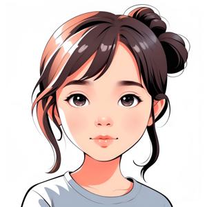 A beautifully crafted digital illustration of a young girl with dark hair styled in twin buns. The vibrant colors and lifelike details showcase the artist's skill in anime and digital portrait art.
