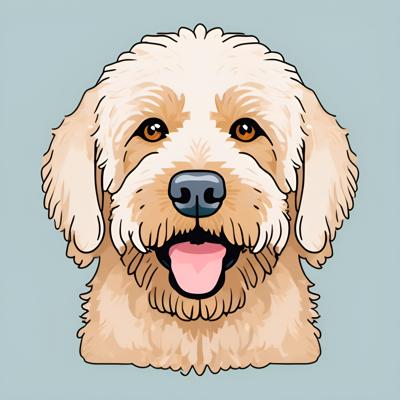 A digital cartoon illustration of a happy, golden-yellow dog with a fluffy coat, created in a modern style. Perfect for pet-themed designs and cute art enthusiasts.