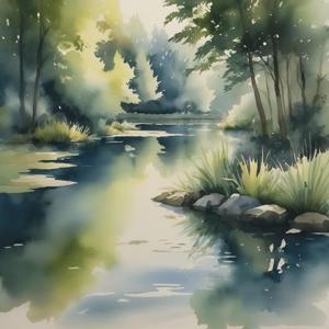 Serene Watercolor Landscape with Trees - Free Download - AI Scribbles