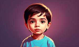 A detailed digital painting of a young child with large, expressive eyes and soft lighting highlighting the innocence and curiosity of youth. This artwork merges realism and digital art techniques to create a vibrant and touching portrait.