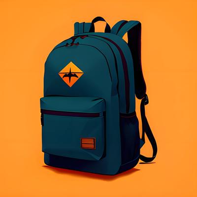 A vibrant and stylish blue backpack with an orange accent, set against a bold orange background, illustrating modern design and functionality in digital art.