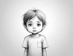 A beautifully detailed black and white pencil sketch of a young child with a contemplative expression, showcasing fine art drawing techniques.
