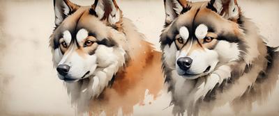 A beautifully rendered digital painting of two wolves with a watercolor effect, showcasing the artist's skill in creating realistic wildlife art.